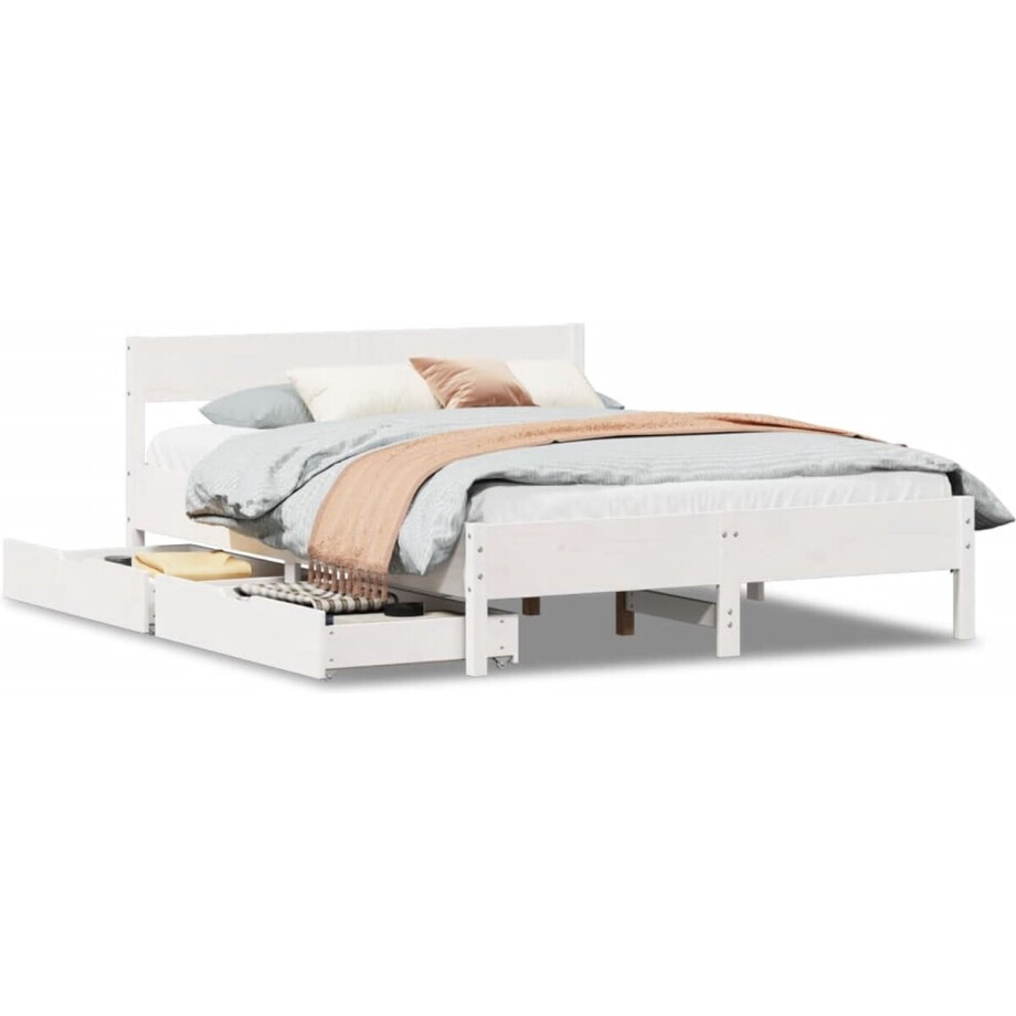 vidaXL - Bedframe - zonder - matras - massief - grenenhout - wit - 120x190 - cm vidaXL - Bedframe - zonder - matras - massief - grenenhout - wit - 120x190 - cm afbeelding 1