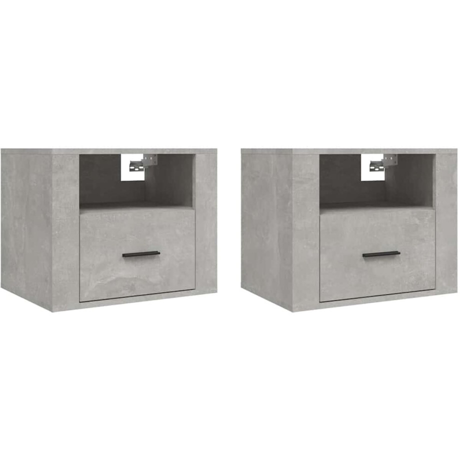 vidaXL - Nachtkastjes - 2 - st - wandgemonteerd - 50x36x40 - cm - betongrijs afbeelding 1