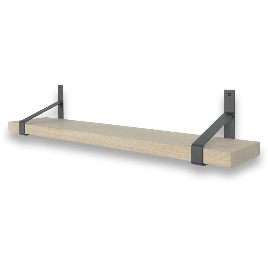 Eiken wandplank 80 x 20 cm inclusief zwarte plankdragers - Wandplank hout - Wandplank industrieel - Fotoplank Eiken wandplank 80 x 20 cm inclusief zwarte plankdragers - Wandplank hout - Wandplank industrieel - Fotoplank afbeelding 1