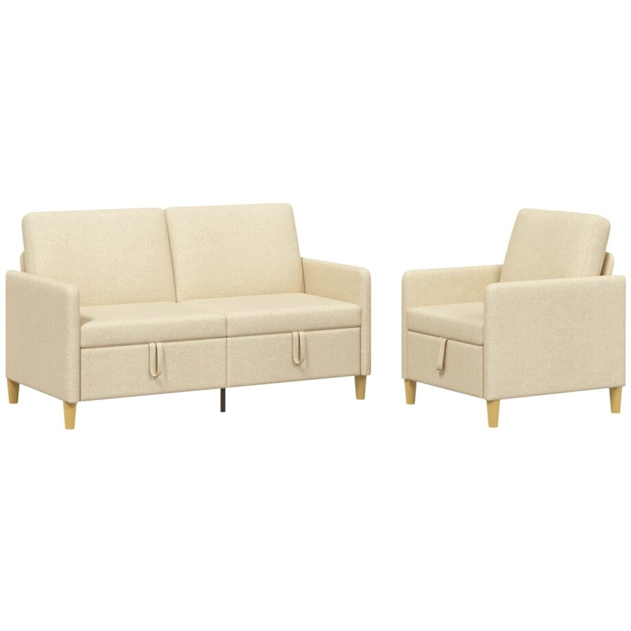 vidaXL - Sofa - Set - Met - Opslag - 2 - pcs - Crèmekleurig - Polyester afbeelding 1