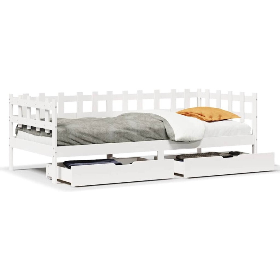 vidaXL - Slaapbank - met - lades - 90x190 - cm - massief - grenenhout - wit afbeelding 1