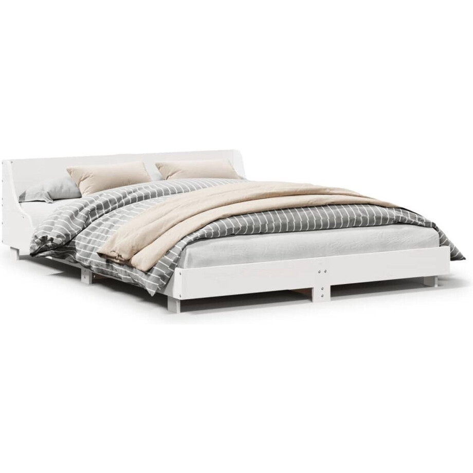 vidaXL - Bedframe - zonder - matras - massief - grenenhout - wit - 140x190 - cm afbeelding 1