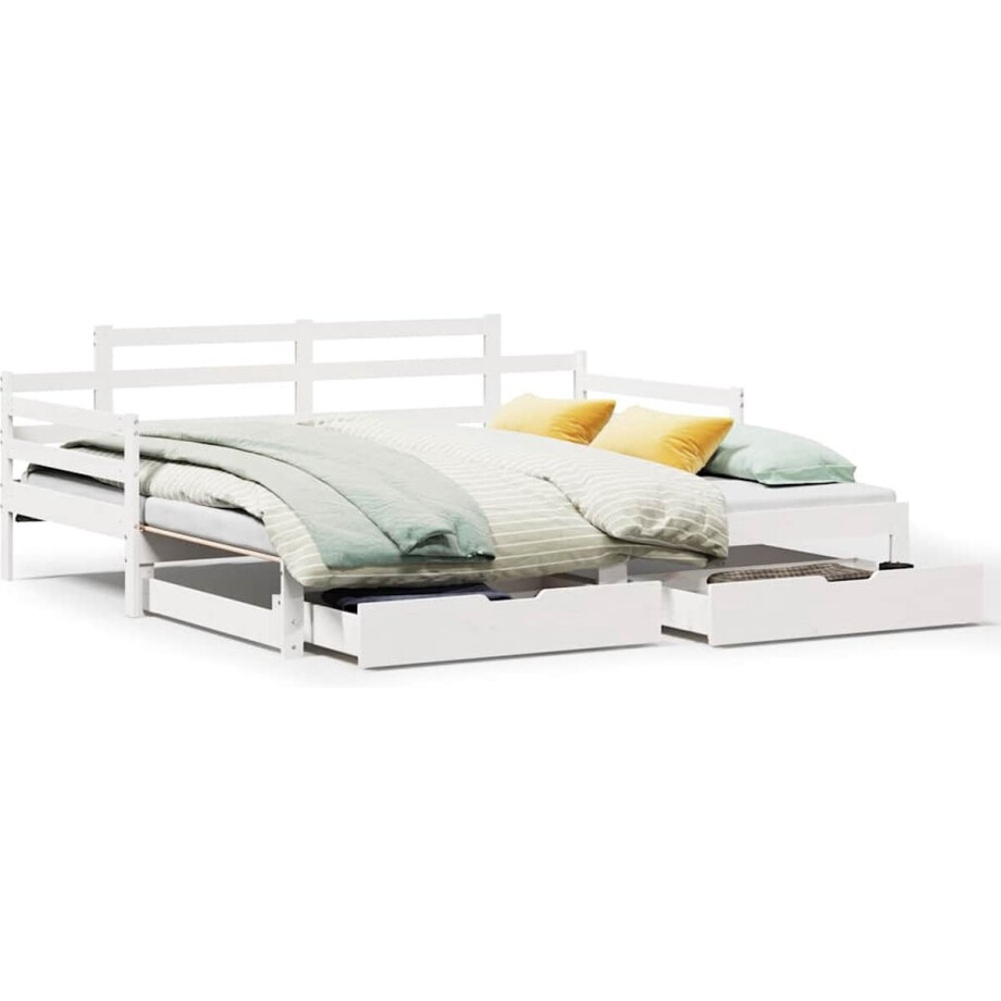 vidaXL - Slaapbank - met - onderschuifbed/lades - zonder - matras - 90x190 - cm - wit afbeelding 1