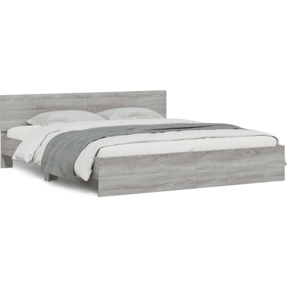 vidaXL - Bedframe - met - hoofdeinde - grijs - sonoma - eikenkleurig - 180x200 - cm vidaXL - Bedframe - met - hoofdeinde - grijs - sonoma - eikenkleurig - 180x200 - cm afbeelding 1