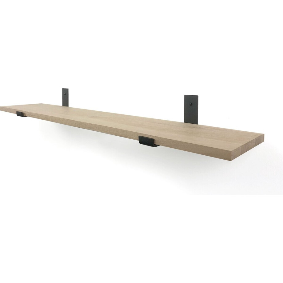 Eiken wandplank 60 x 20 cm 18mm inclusief industriele plankdragers - Plankjes aan muur - Wandplank industrieel - Fotoplank afbeelding 1