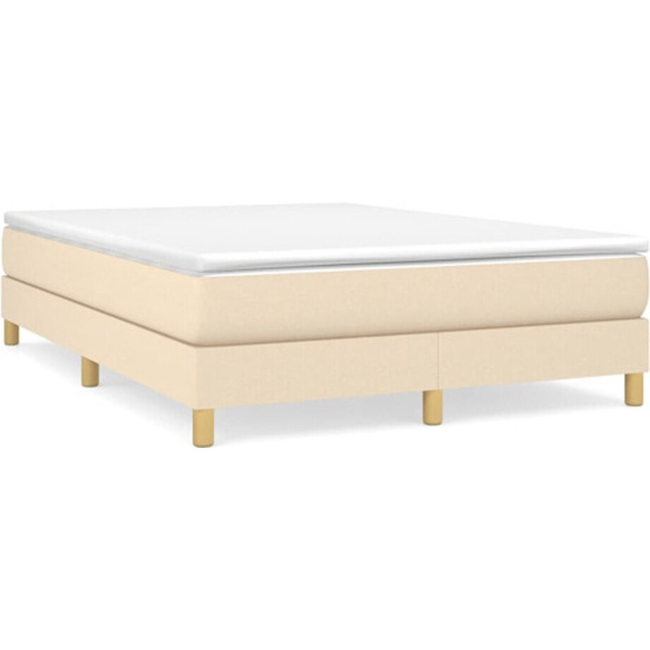 vidaXL - Boxspring - bed - stof - crèmekleurig - 140x190 - cm vidaXL - Boxspring - bed - stof - crèmekleurig - 140x190 - cm afbeelding 1