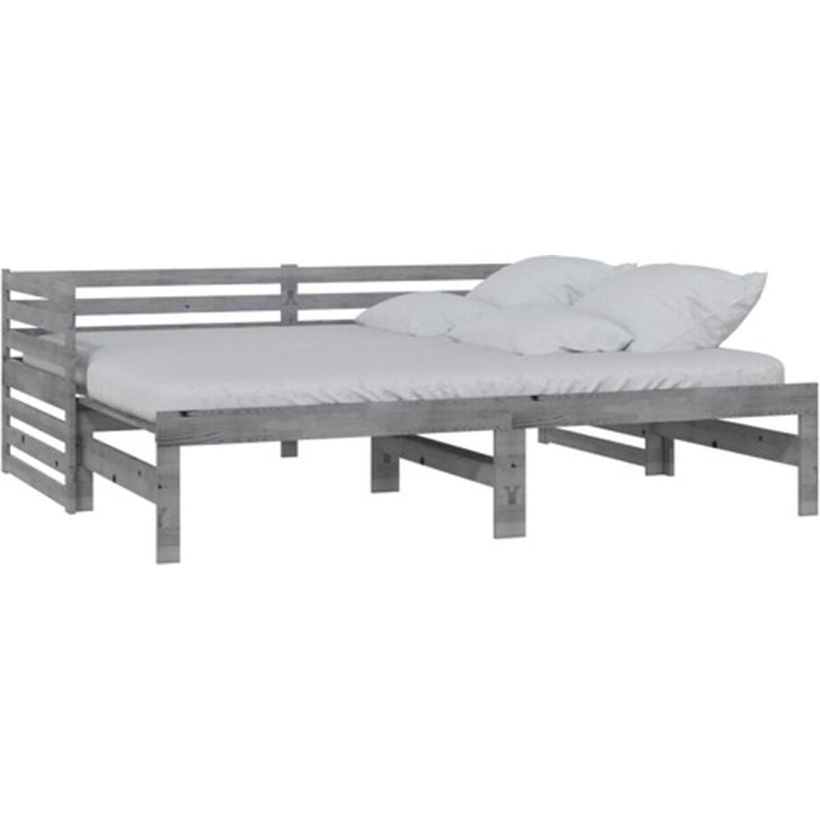 vidaXL - Bedbank - uitschuifbaar - massief - grenenhout - grijs - 2x(90x200) - cm afbeelding 1