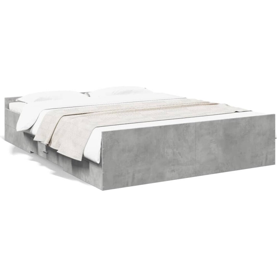 vidaXL - Bedframe - met - lades - bewerkt - hout - betongrijs - 140x200 - cm afbeelding 1