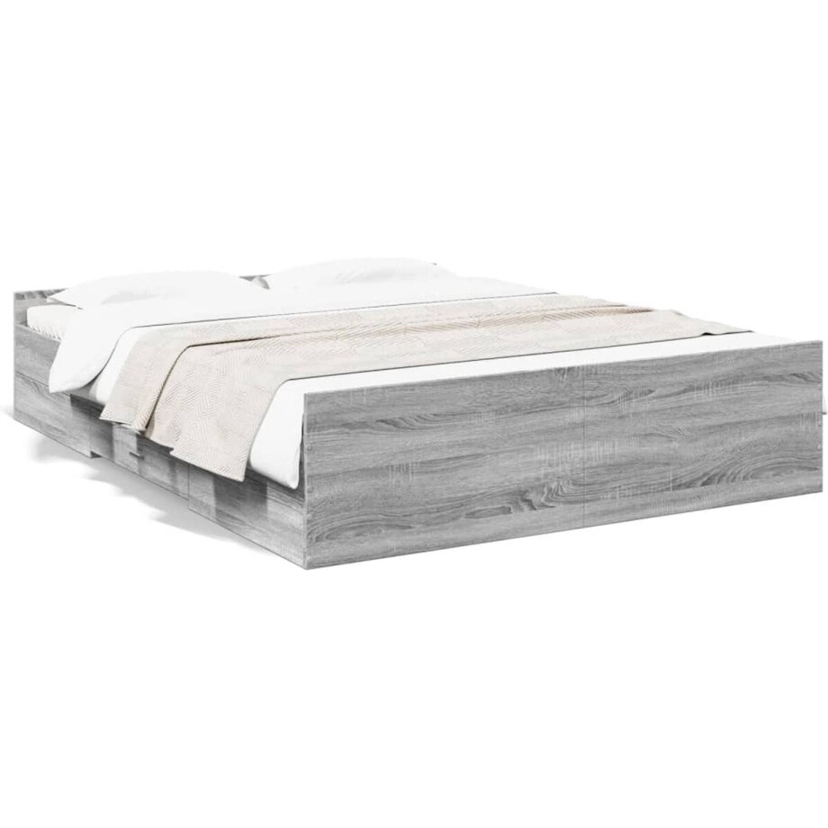vidaXL - Bedframe - met - lades - bewerkt - hout - grijs - sonoma - eiken - 140x200 - cm vidaXL - Bedframe - met - lades - bewerkt - hout - grijs - sonoma - eiken - 140x200 - cm afbeelding 1