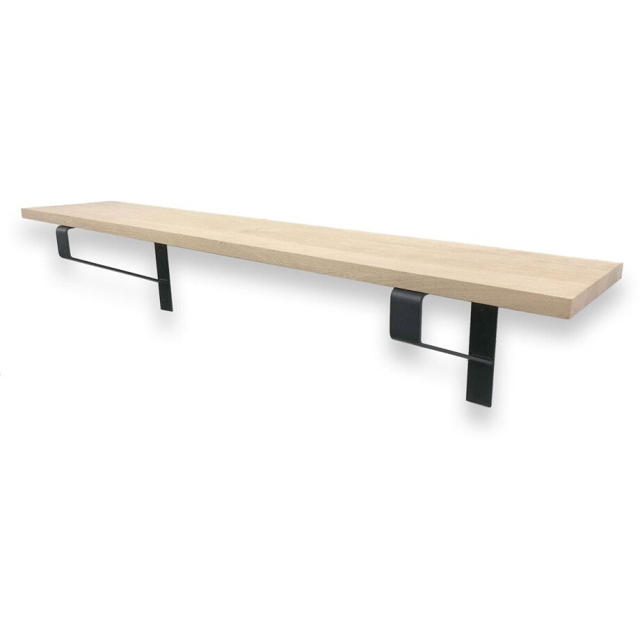 Eiken wandplank 50 x 20 cm 18mm op zwarte plankdragers - Wandplank hout - Wandplank industrieel - Fotoplank afbeelding 1