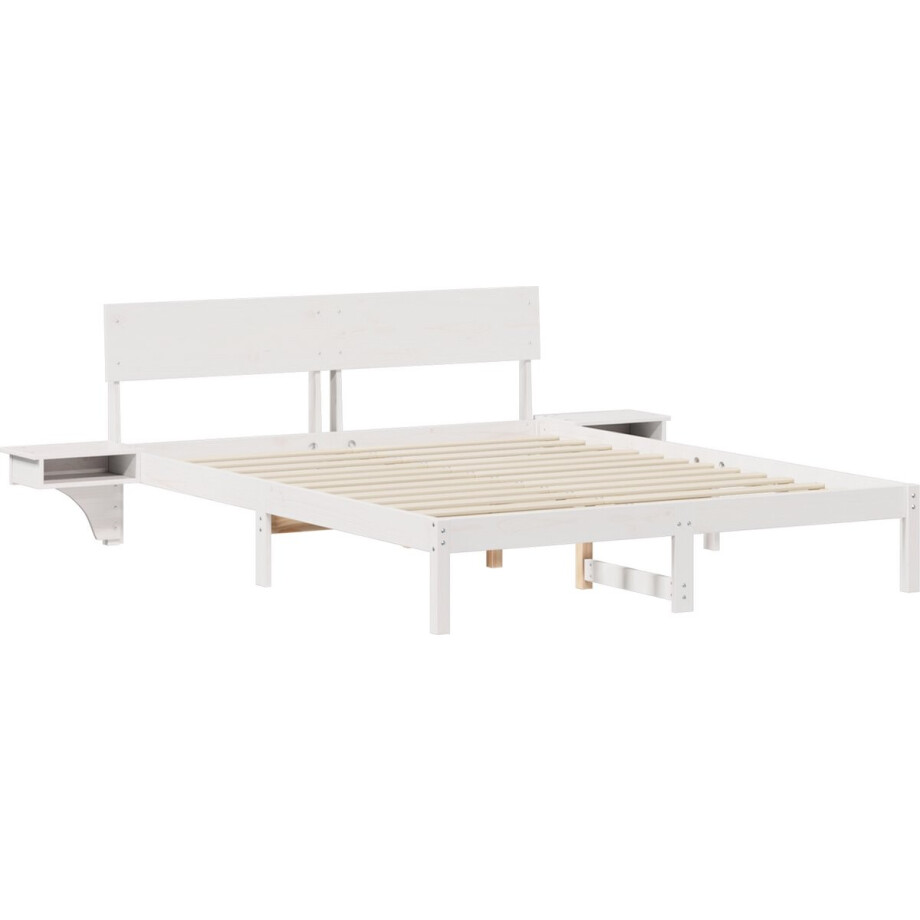 vidaXL - Bedframe - met - hoofdeinde - Wit - 160 - x - 200 - cm - Massief - grenenhout afbeelding 1