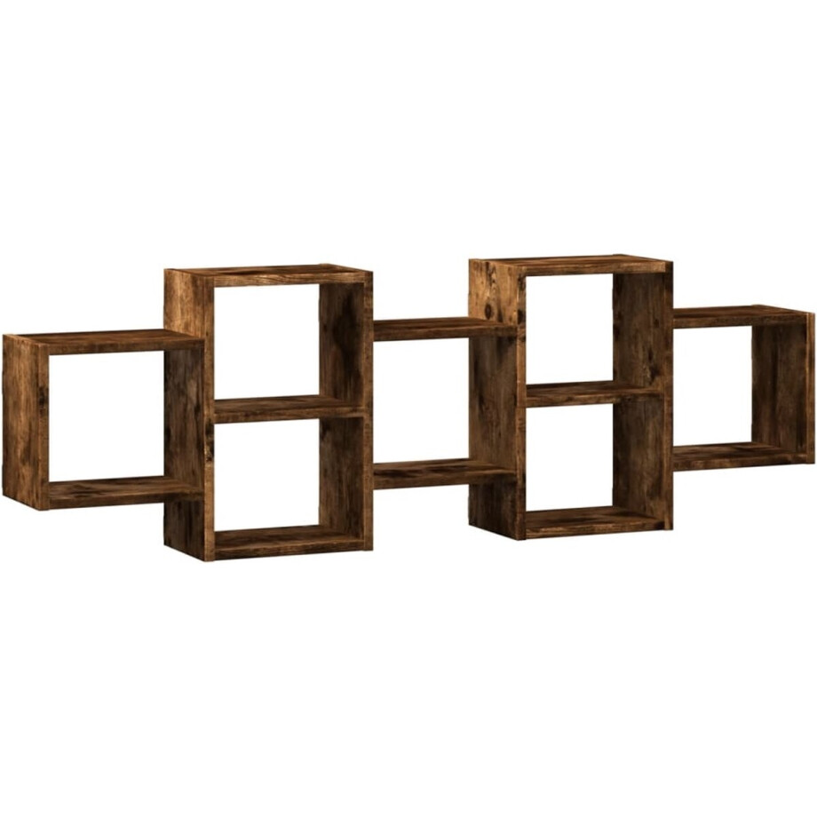 vidaXL - Wandschap - 129x18x42 - cm - bewerkt - hout - gerookt - eikenkleurig afbeelding 1