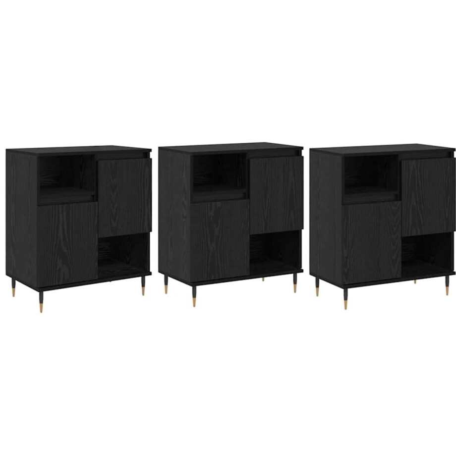 vidaXL - Dressoirs - 3 - pcs - Zwart - eiken - 180 - x - 35 - x - 70 - cm - Bewerkt - hout vidaXL - Dressoirs - 3 - pcs - Zwart - eiken - 180 - x - 35 - x - 70 - cm - Bewerkt - hout afbeelding 1