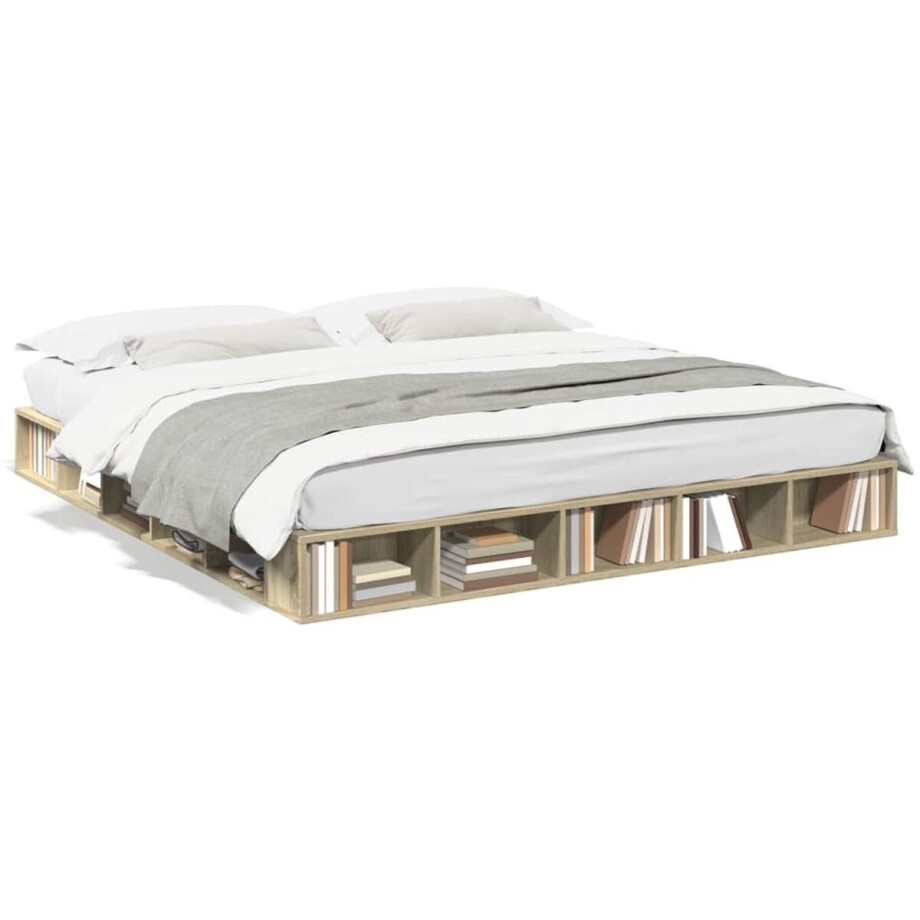 vidaXL - Bedframe - bewerkt - hout - sonoma - eikenkleurig - 180x200 - cm afbeelding 1