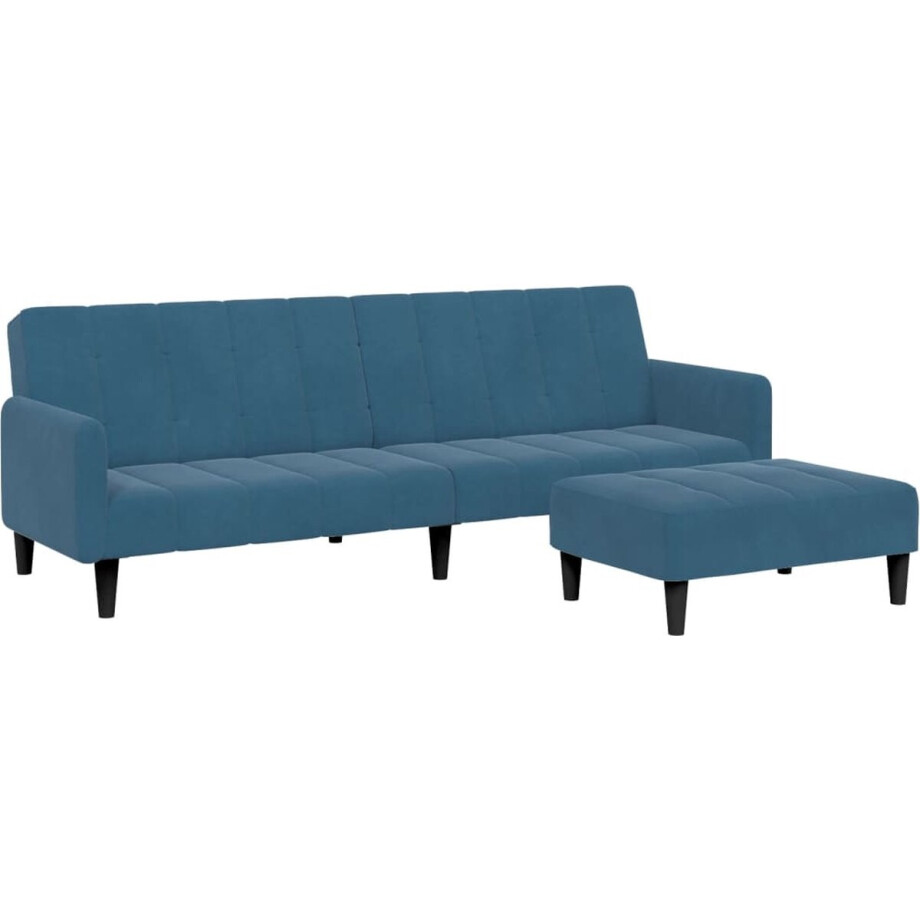 vidaXL - Slaapbank - 2-zits - met - voetenbank - fluweel - blauw vidaXL - Slaapbank - 2-zits - met - voetenbank - fluweel - blauw afbeelding 1
