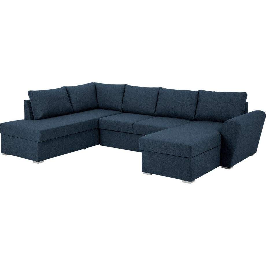 Stan slaapbank, hoek rechts met chaise longue links, in blauw. afbeelding 1