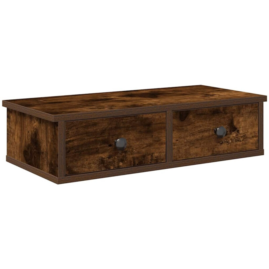 vidaXL Wandschap met lades - 60x25x15 cm - Gerookt eiken Wandplankje - Houten Plank - Opbergoplossing - Wanddecoratie - Tv Stand vidaXL Wandschap met lades - 60x25x15 cm - Gerookt eiken Wandplankje - Houten Plank - Opbergoplossing - Wanddecoratie - Tv Stand afbeelding 1