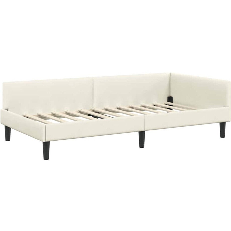 vidaXL - Hoek - Bed - Frame - met - hoofdeinde - Crème - 80 - cm - x - 200 - cm - Fluweel vidaXL - Hoek - Bed - Frame - met - hoofdeinde - Crème - 80 - cm - x - 200 - cm - Fluweel afbeelding 1