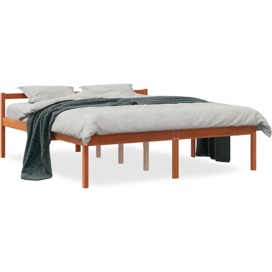 vidaXL - Seniorenbed - massief - grenenhout - wasbruin - 150x200 - cm vidaXL - Seniorenbed - massief - grenenhout - wasbruin - 150x200 - cm afbeelding 1