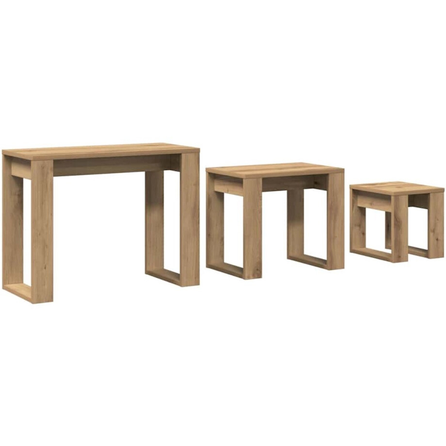 vidaXL - 3-delige - Bijzettafelset - bewerkt - hout - artisanaal - eikenkleur afbeelding 1