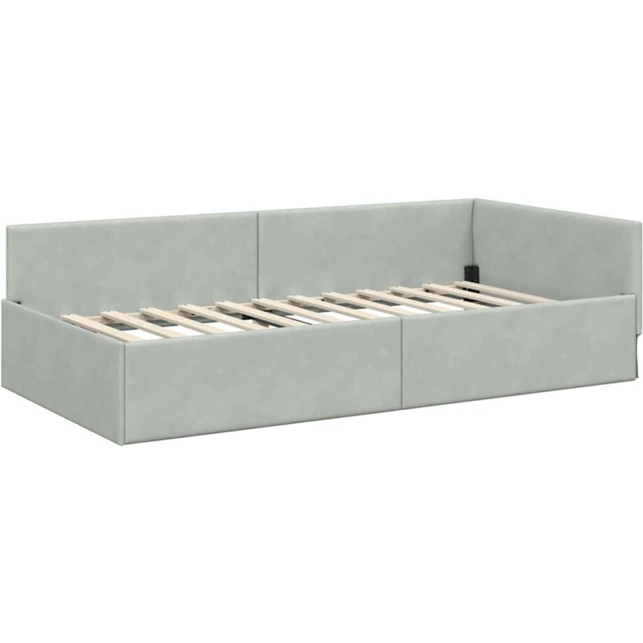 vidaXL - Hoek - Bed - Frame - Lichtgrijs - 100 - cm - x - 200 - cm - Fluweel vidaXL - Hoek - Bed - Frame - Lichtgrijs - 100 - cm - x - 200 - cm - Fluweel afbeelding 1