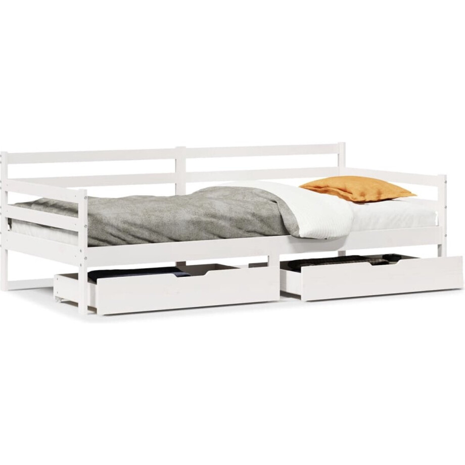 vidaXL - Slaapbank - met - lades - 90x200 - cm - massief - grenenhout - wit afbeelding 1