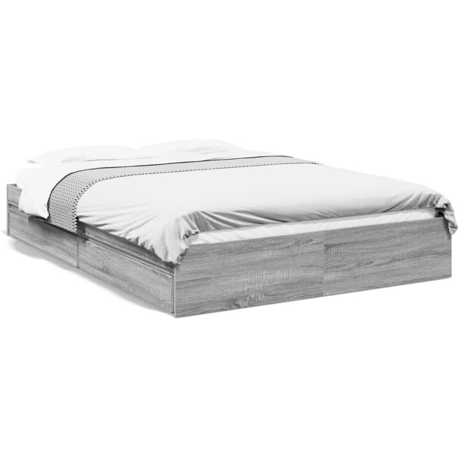 vidaXL - Bedframe - met - lades - bewerkt - hout - grijs - sonoma - eiken - 150x200 - cm afbeelding 1