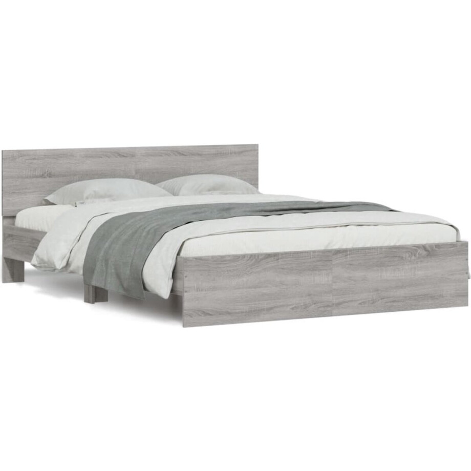 vidaXL - Bedframe - met - hoofdeinde - grijs - sonoma - eikenkleurig - 140x200 - cm afbeelding 1
