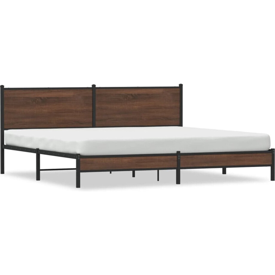 vidaXL - Bedframe - zonder - matras - metaal - bruin - eikenkleur - 193x203 - cm vidaXL - Bedframe - zonder - matras - metaal - bruin - eikenkleur - 193x203 - cm afbeelding 1