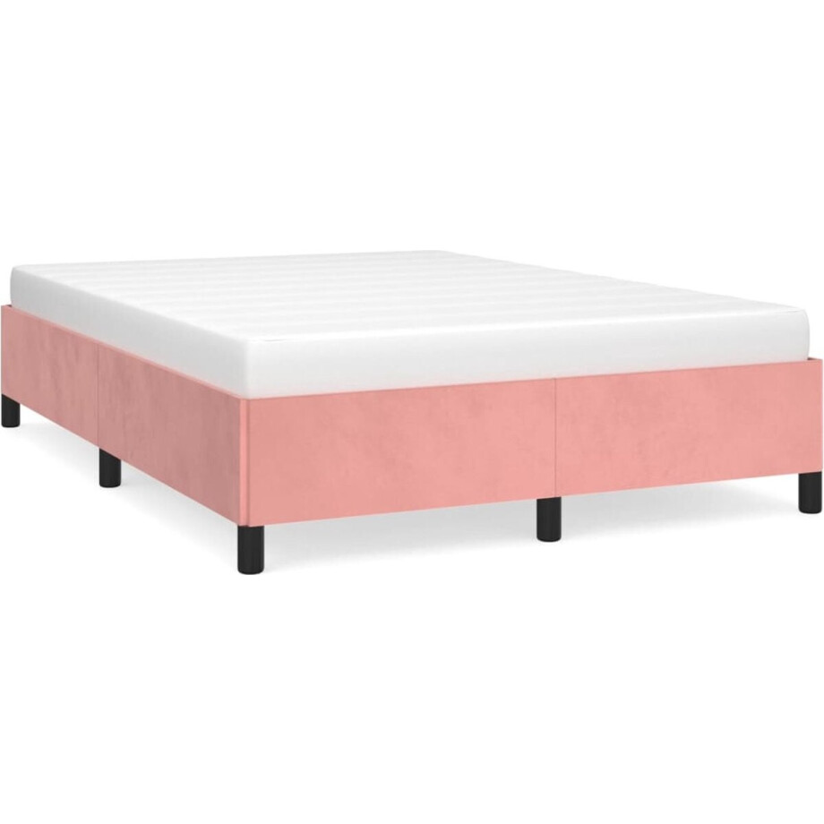 vidaXL - Bedframe - zonder - matras - 140x190 - cm - fluweel - roze vidaXL - Bedframe - zonder - matras - 140x190 - cm - fluweel - roze afbeelding 1