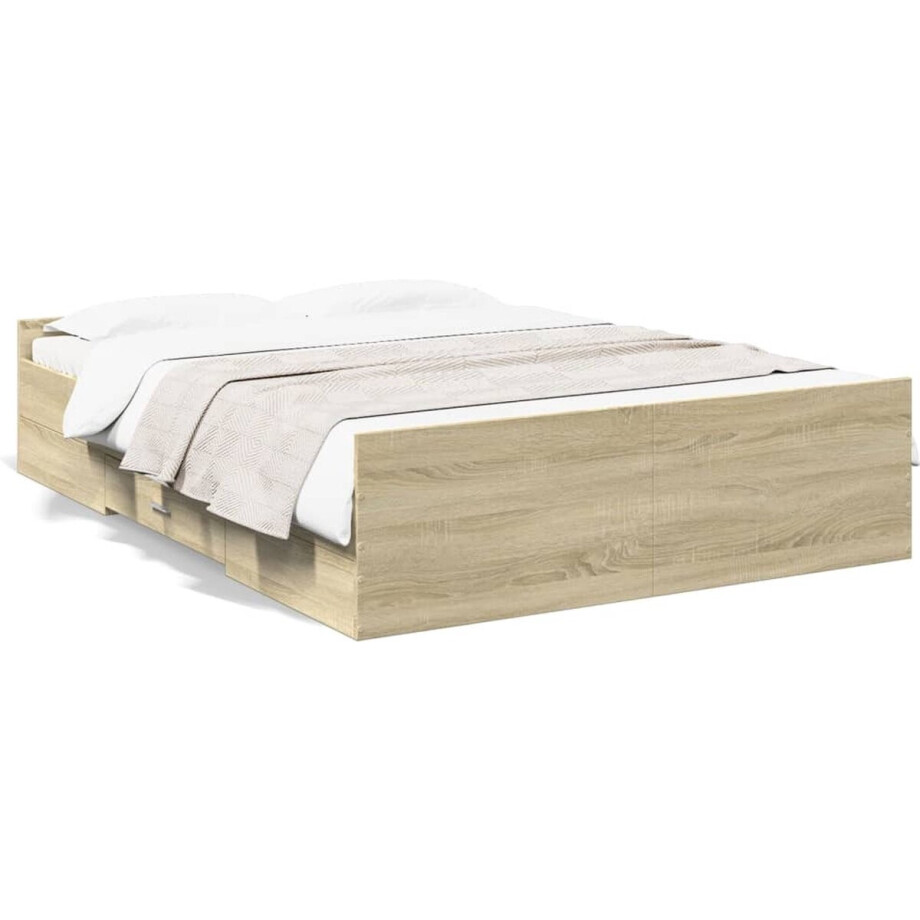vidaXL - Bedframe - met - lades - bewerkt - hout - sonoma - eikenkleurig - 140x190 - cm vidaXL - Bedframe - met - lades - bewerkt - hout - sonoma - eikenkleurig - 140x190 - cm afbeelding 1