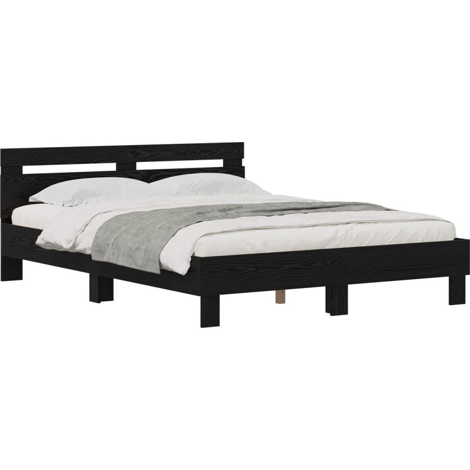 vidaXL - Bedframe - Zwart - Eiken - 140 - x - 200 - cm - Bewerkt - hout vidaXL - Bedframe - Zwart - Eiken - 140 - x - 200 - cm - Bewerkt - hout afbeelding 1
