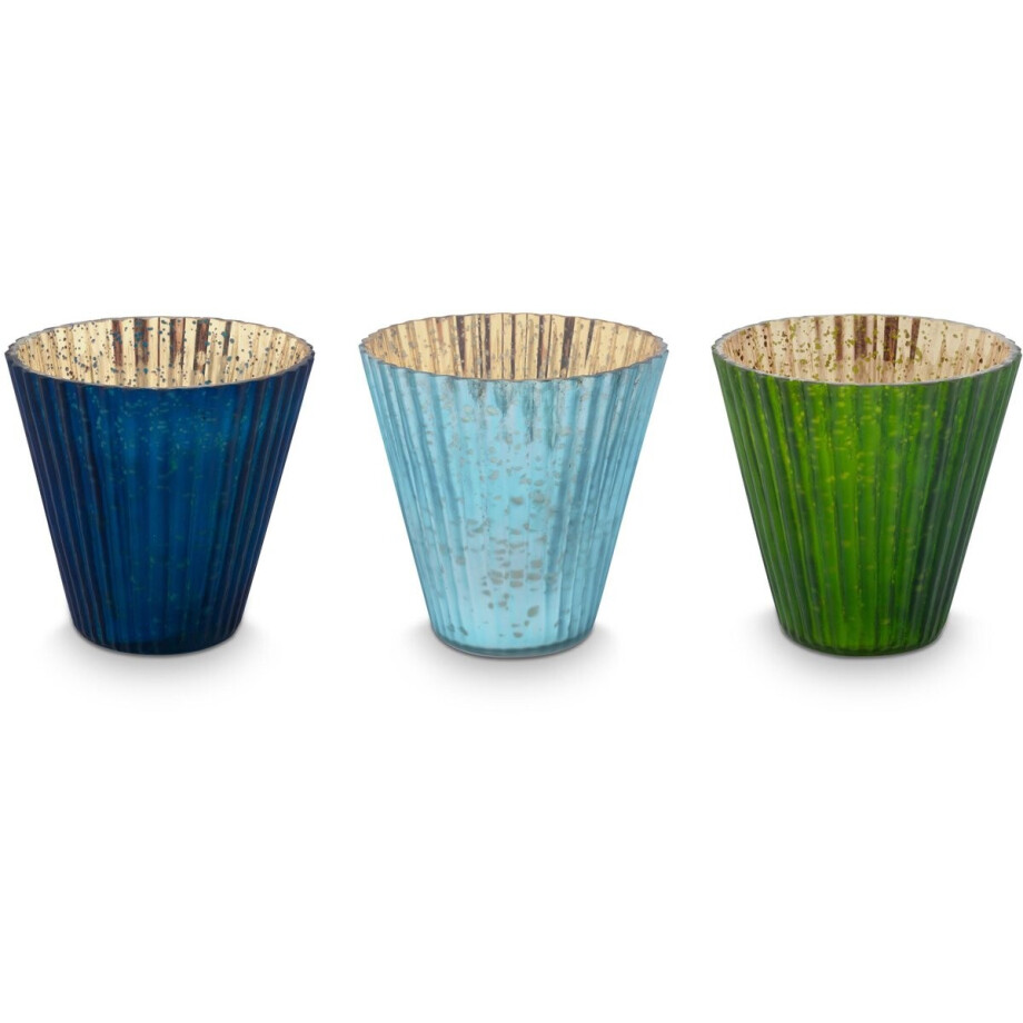 Pip Studio Waxinelichthouders Set van 3 - Kaarsenhouder van Glas - Blauw - 10x10.5cm afbeelding 1