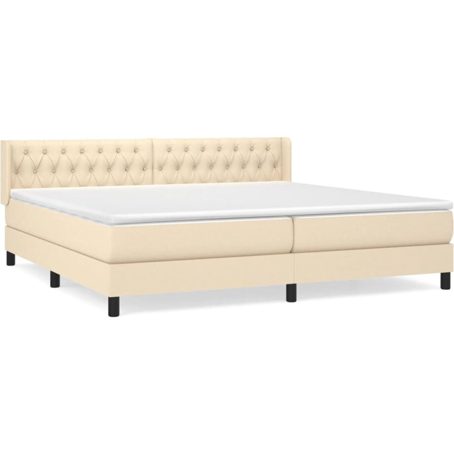 vidaXL - Boxspring - met - matras - stof - crèmekleurig - 200x200 - cm afbeelding 1