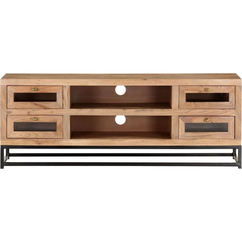 vidaXL Tv-meubel 110x30x40 cm massief acaciahout Tv-meubel - Acacia Hout - Industrieel Design - Salon Meubilair - Mediabox vidaXL Tv-meubel 110x30x40 cm massief acaciahout Tv-meubel - Acacia Hout - Industrieel Design - Salon Meubilair - Mediabox afbeelding 1