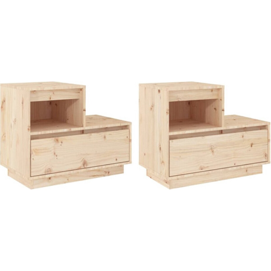 vidaXL - Nachtkastjes - 2 - st - 60x34x51 - cm - massief - grenenhout vidaXL - Nachtkastjes - 2 - st - 60x34x51 - cm - massief - grenenhout afbeelding 1