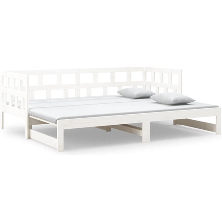 vidaXL - Slaapbank - uitschuifbaar - massief - grenenhout - wit - 2x(80x200) - cm vidaXL - Slaapbank - uitschuifbaar - massief - grenenhout - wit - 2x(80x200) - cm afbeelding 1