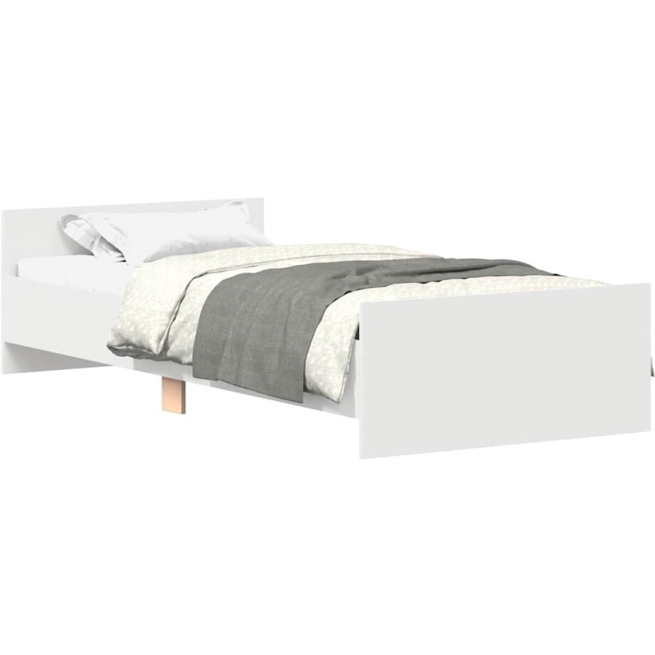 vidaXL - Bedframe - bewerkt - hout - wit - 75x190 - cm afbeelding 1