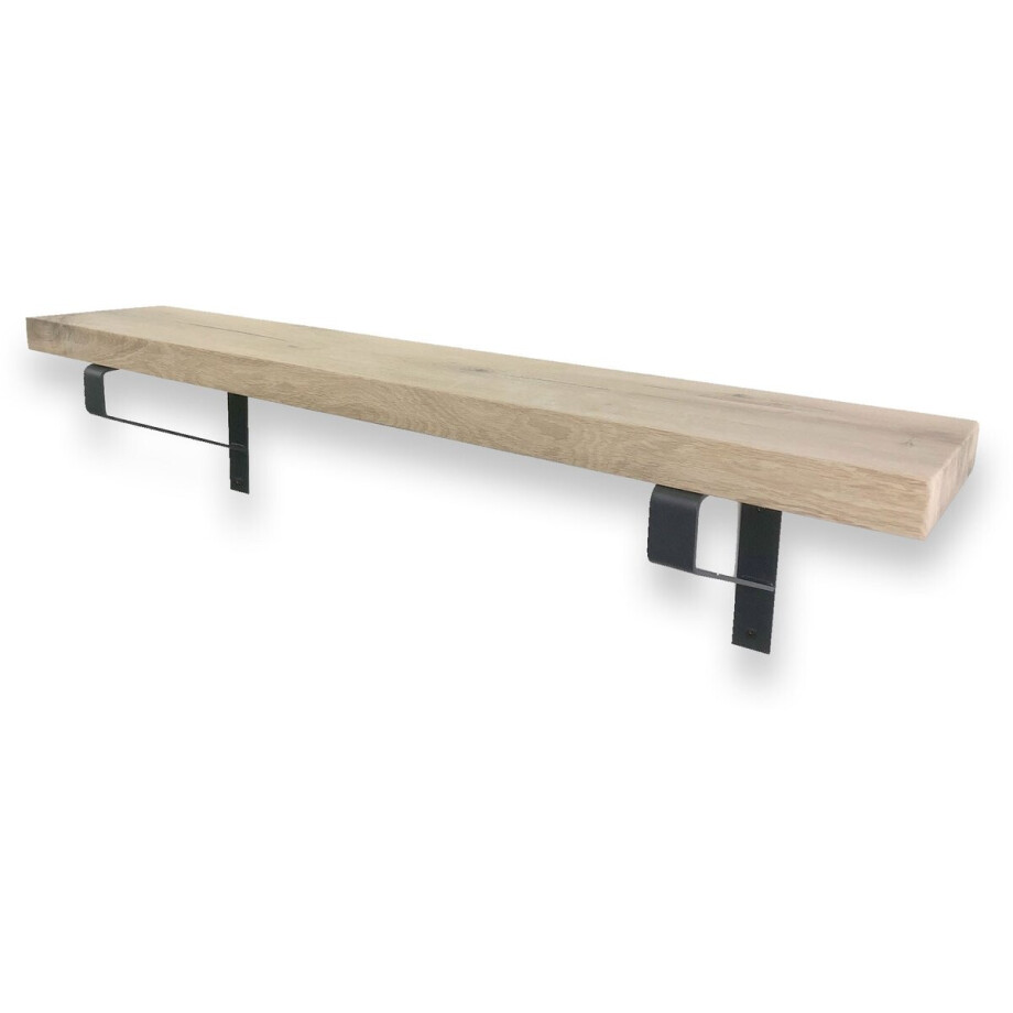 Eiken wandplank 120 x 25 cm inclusief zwarte plankdragers - Wandplank hout - Wandplank industrieel - Fotoplank Eiken wandplank 120 x 25 cm inclusief zwarte plankdragers - Wandplank hout - Wandplank industrieel - Fotoplank afbeelding 1