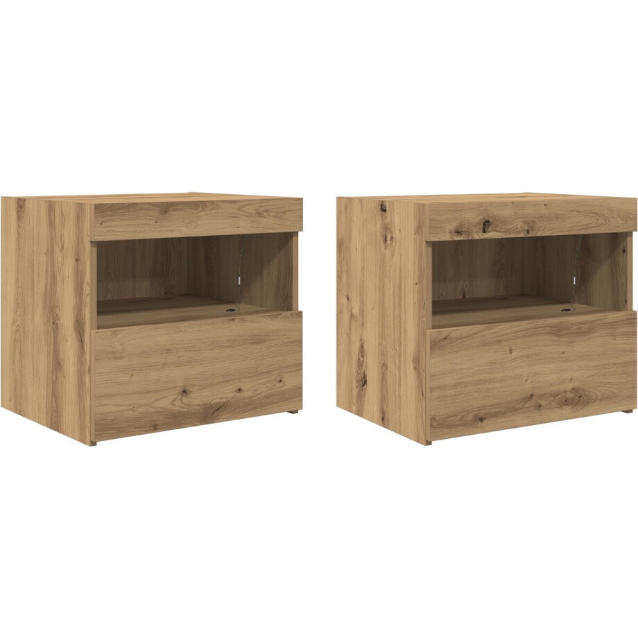 vidaXL - Nachtkastje - 2 - st - Artisan - Eiken - 50 - x - 40 - x - 45 - cm - Bewerkt - hout afbeelding 1