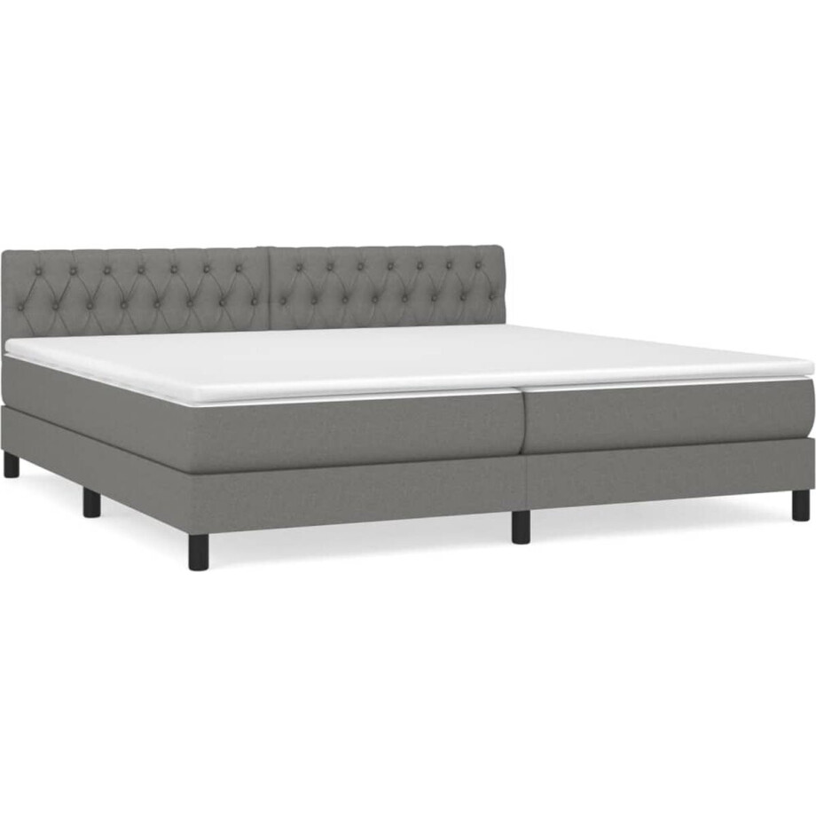 vidaXL - Boxspring - met - matras - stof - donkergrijs - 200x200 - cm afbeelding 1