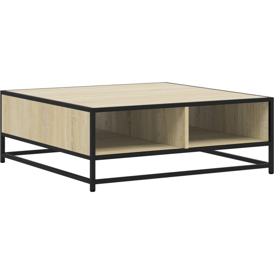 vidaXL - Salontafel - 80x80x30 - cm - bewerkt - hout - en - metaal - sonoma - eikenkleur afbeelding 1
