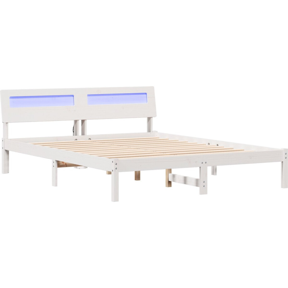 vidaXL - Bedframe - met - hoofdeinde - Wit - 140 - x - 200 - cm - Massief - grenenhout afbeelding 1