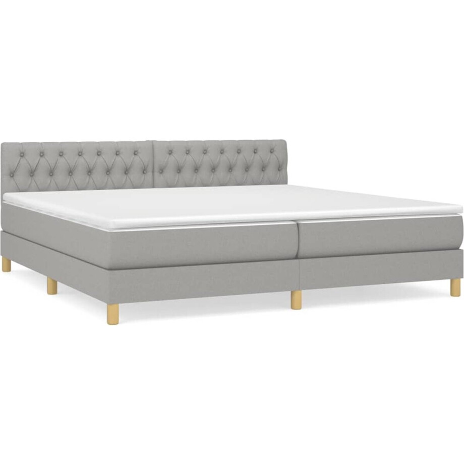 vidaXL - Boxspring - met - matras - stof - lichtgrijs - 200x200 - cm vidaXL - Boxspring - met - matras - stof - lichtgrijs - 200x200 - cm afbeelding 1