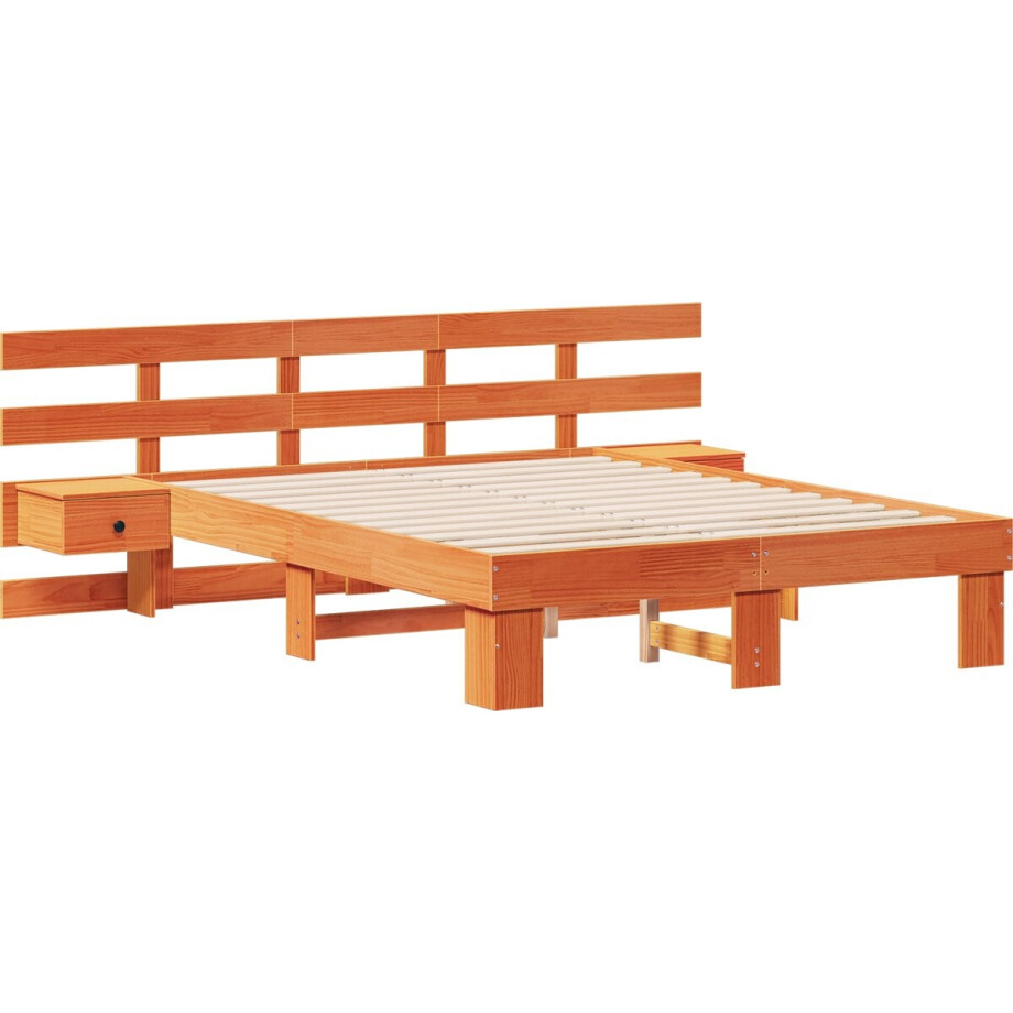 vidaXL - Bedframe - met - hoofdeinde - Bruin - 120 - x - 200 - cm - Massief - grenenhout vidaXL - Bedframe - met - hoofdeinde - Bruin - 120 - x - 200 - cm - Massief - grenenhout afbeelding 1