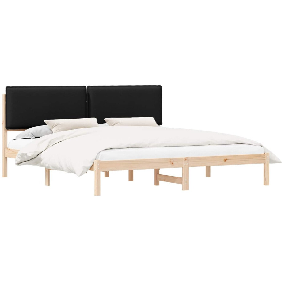 vidaXL - Bedframe - met - Gevoerde - Hoofdbord - Zwart - 180 - x - 200 - cm afbeelding 1