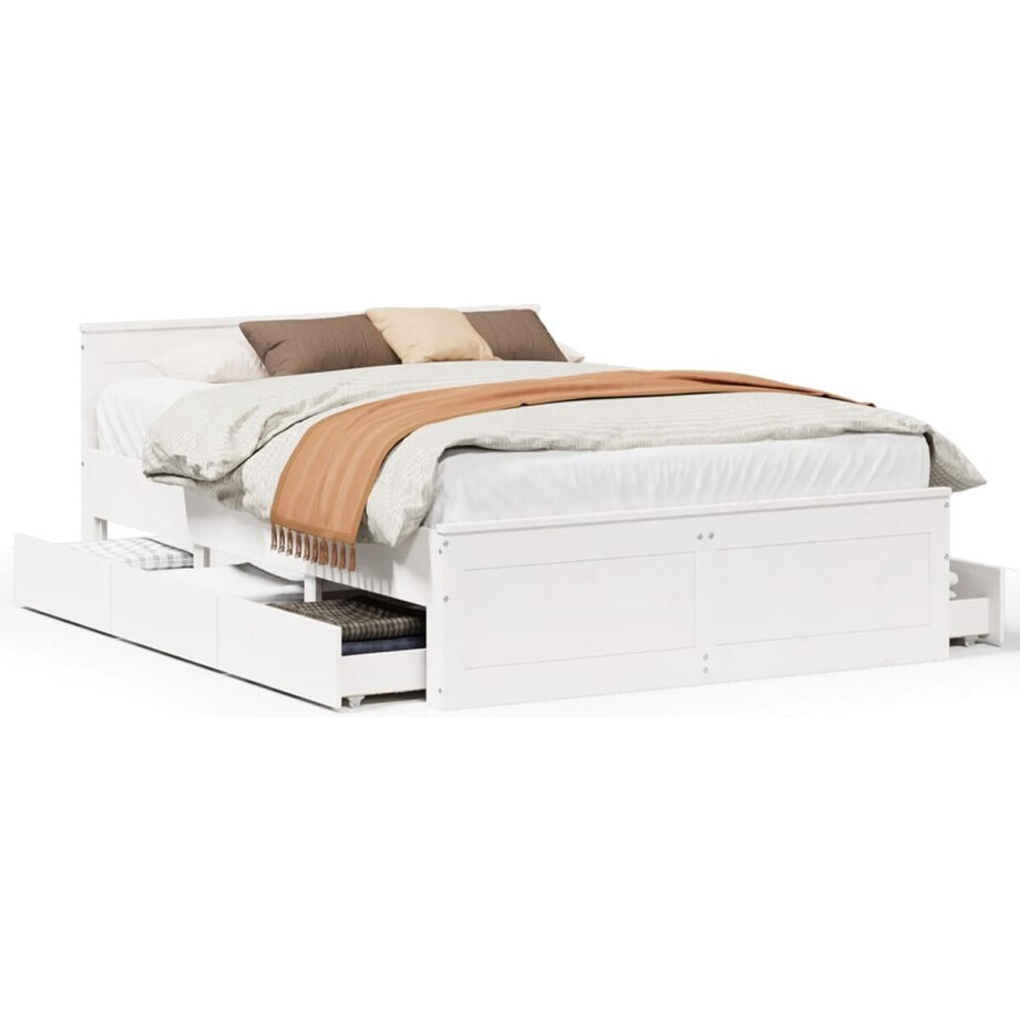 vidaXL - Bedframe - zonder - matras - met - hoofdbord - grenenhout - wit - 150x200 - cm vidaXL - Bedframe - zonder - matras - met - hoofdbord - grenenhout - wit - 150x200 - cm afbeelding 1