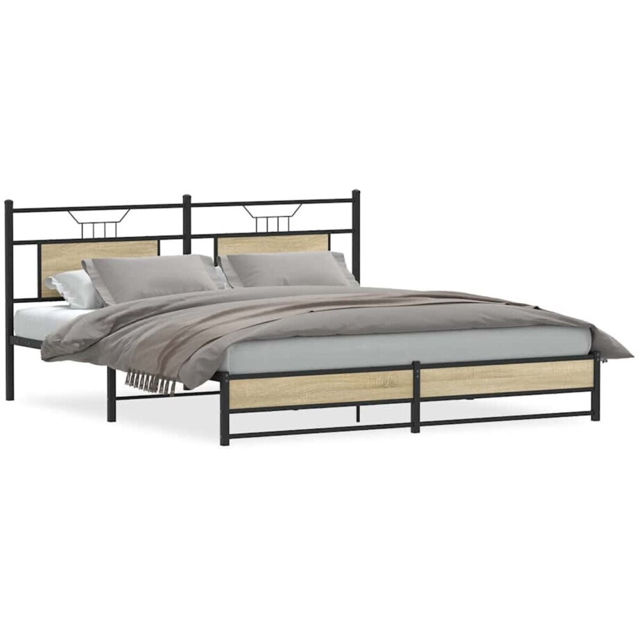 vidaXL - Bedframe - zonder - matras - metaal - sonoma - eikenkleurig - 183x213 - cm afbeelding 1