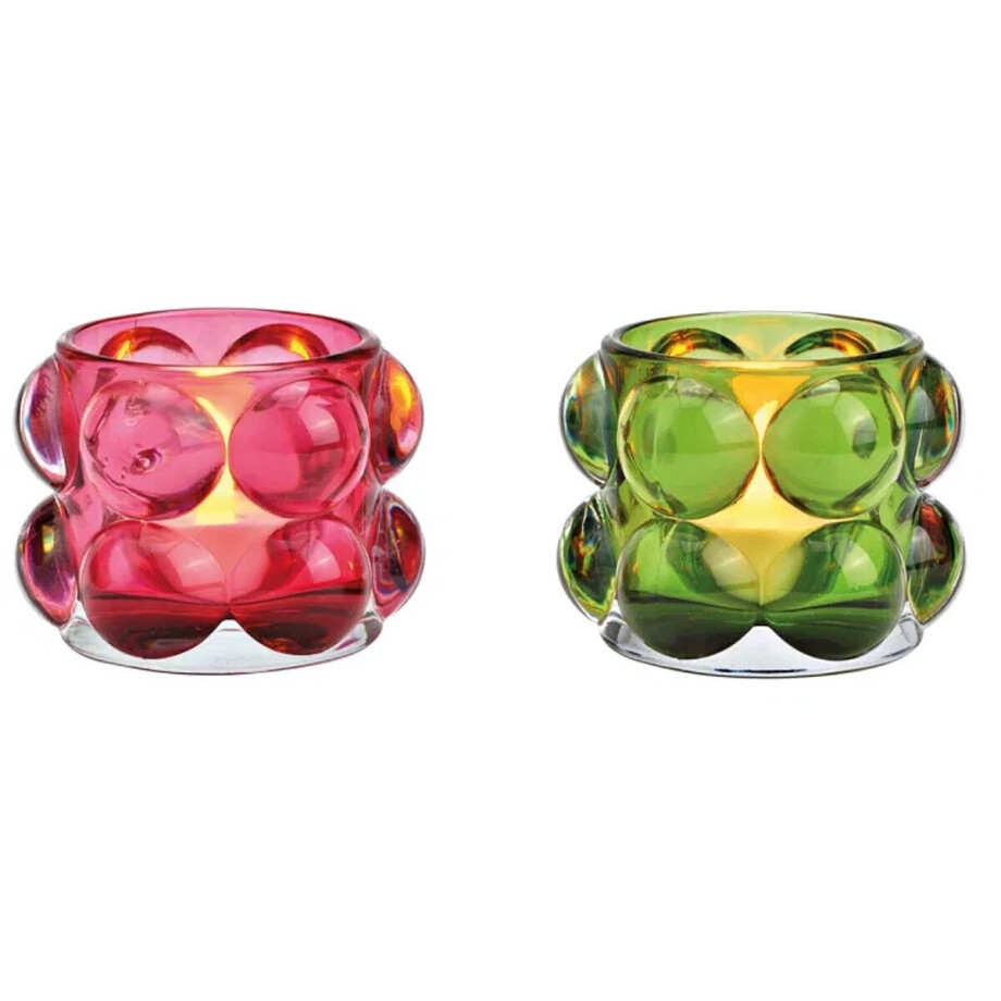 2 glazen waxinelichtjes bubble groen, roze 2-voudig, (B/H/D) 8x6x8cm afbeelding 1