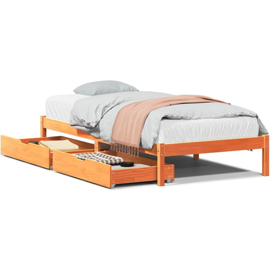 vidaXL - Bedframe - zonder - matras - massief - grenenhout - wasbruin - 100x200 - cm afbeelding 1